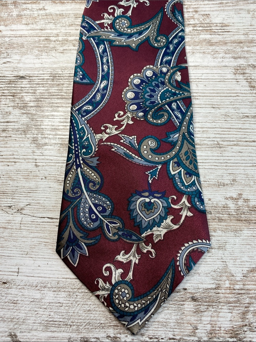 Vintage American Edition Collection Clip-on Tie Burgundy Blue Paisley Retro 18.5